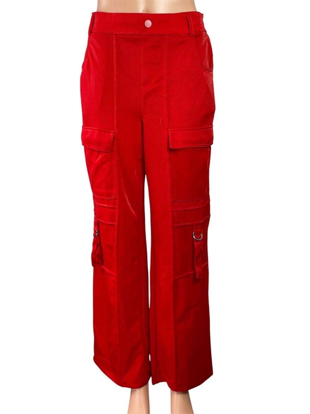Forever 21 Women's Red High Waisted Stright Wide Leg Trousers Cargo Pants Size M